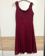 Damen Kleid A-Linie Spitze bordeauxrot ärmel...