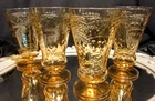4  Rare 1933  Vintage "SPOKE"  PATRICIAN AMBER Footed Tumblers Federal Glass
