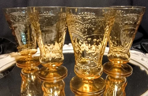 4  Rare 1933  Vintage "SPOKE"  PATRICIAN AMBER Footed Tumblers Federal Glass