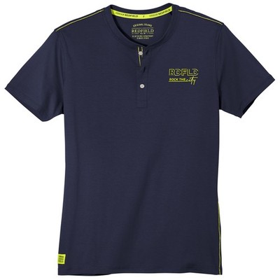 Redfield Übergrößen Henley T-Shirt Brustprint navy