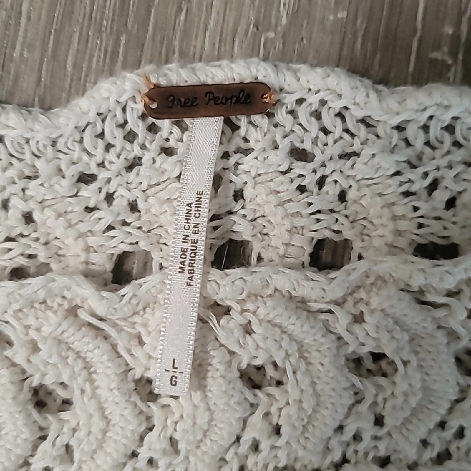Free People Women's Top LG Cream Orange Crochet Knit Poncho Embroidered Festival