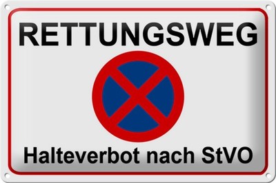 Schild Blech 30x20cm - Made in Germany - Rettungsweg Halteverbot nach StVO Metal