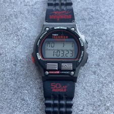 1990s Timex Ironman Triathlon 50 Lap Indiglo Mens Watch- Black  Red B-V
