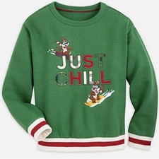 NWOT Disney Kids 5/6 Green Chip N Dale Just Chill Holiday Sweatshirt Pullover