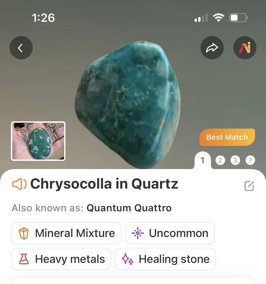 Artist Crafter 950 Silver & Chrysocolla In Quartz Necklace With Earrings  - Image 3 of 4