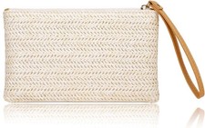 Womens Straw Clutch Bag Bohemian Summer Beach Straw Purse Zipper Wristlet Wal...
