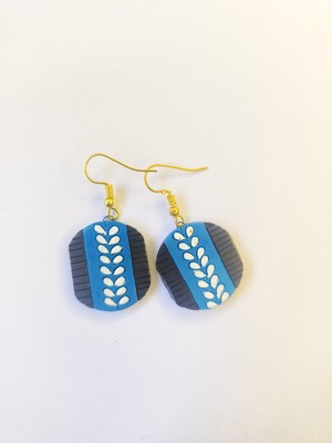 Handmade Terracotta Earrings   Blue & Black Tribal Design   Eco-Friendly Jewelry