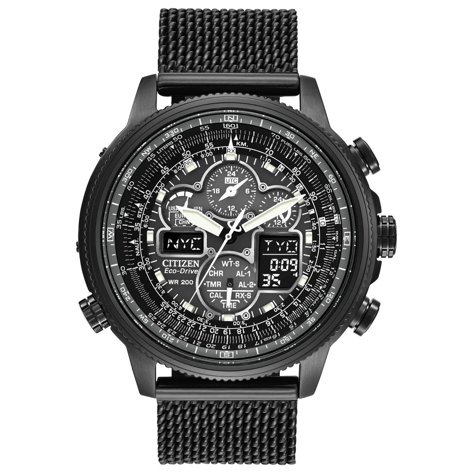 Citizen Men's Navihawk Chronograph Date Black Eco-Drive Watch 48MM JY8037-50E