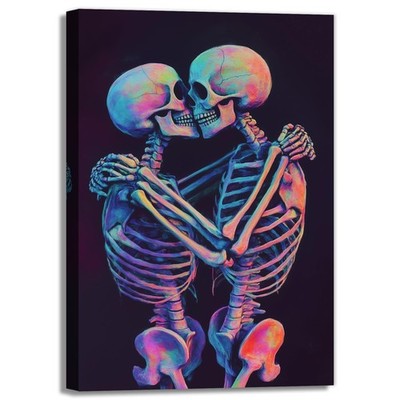 Skeleton Wall Art Kissing Skull Art Poster Skeleton Lover Picture Print On Ca...