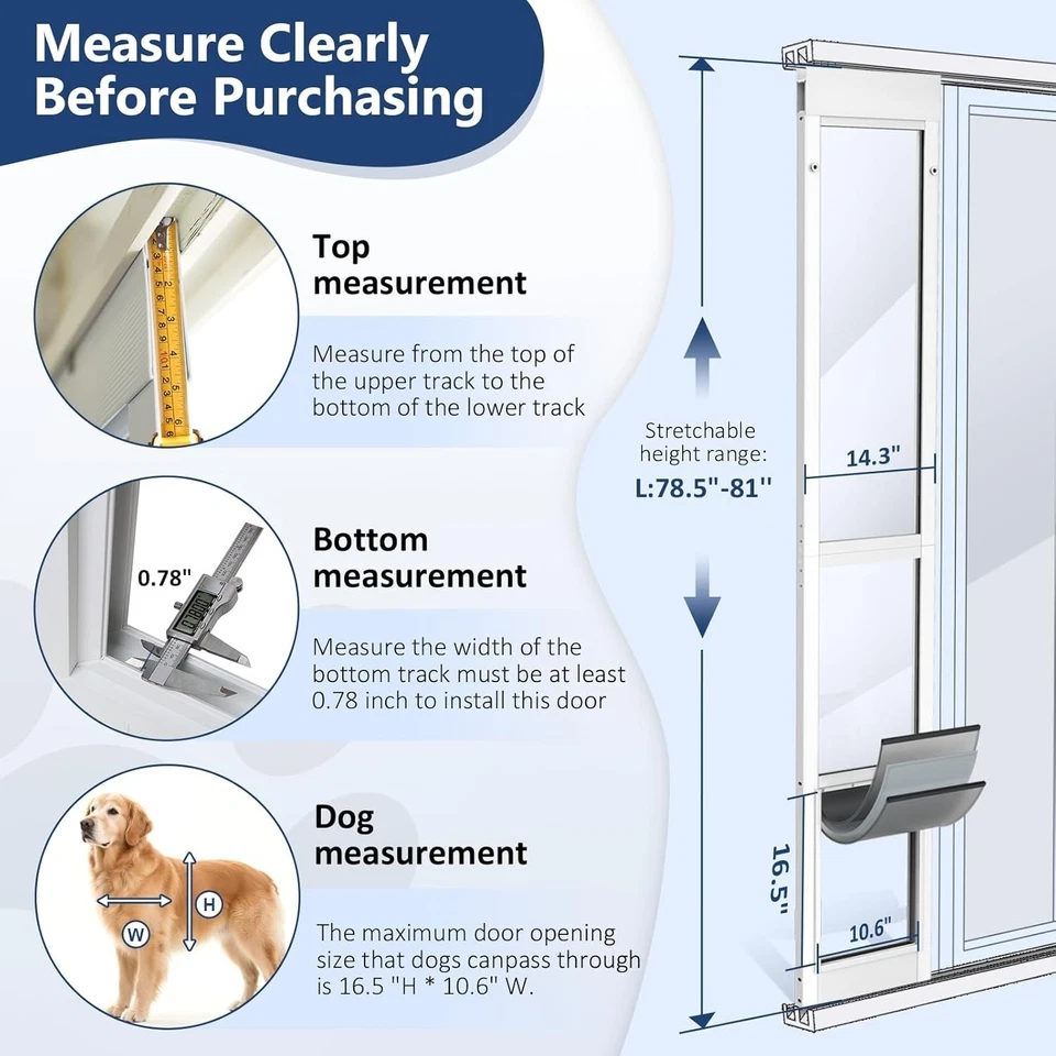 Dog Door For Sliding Glass Door – 3 Flap, Weatherproof, Magnetic Closure, 79-81" - Image 2 of 4