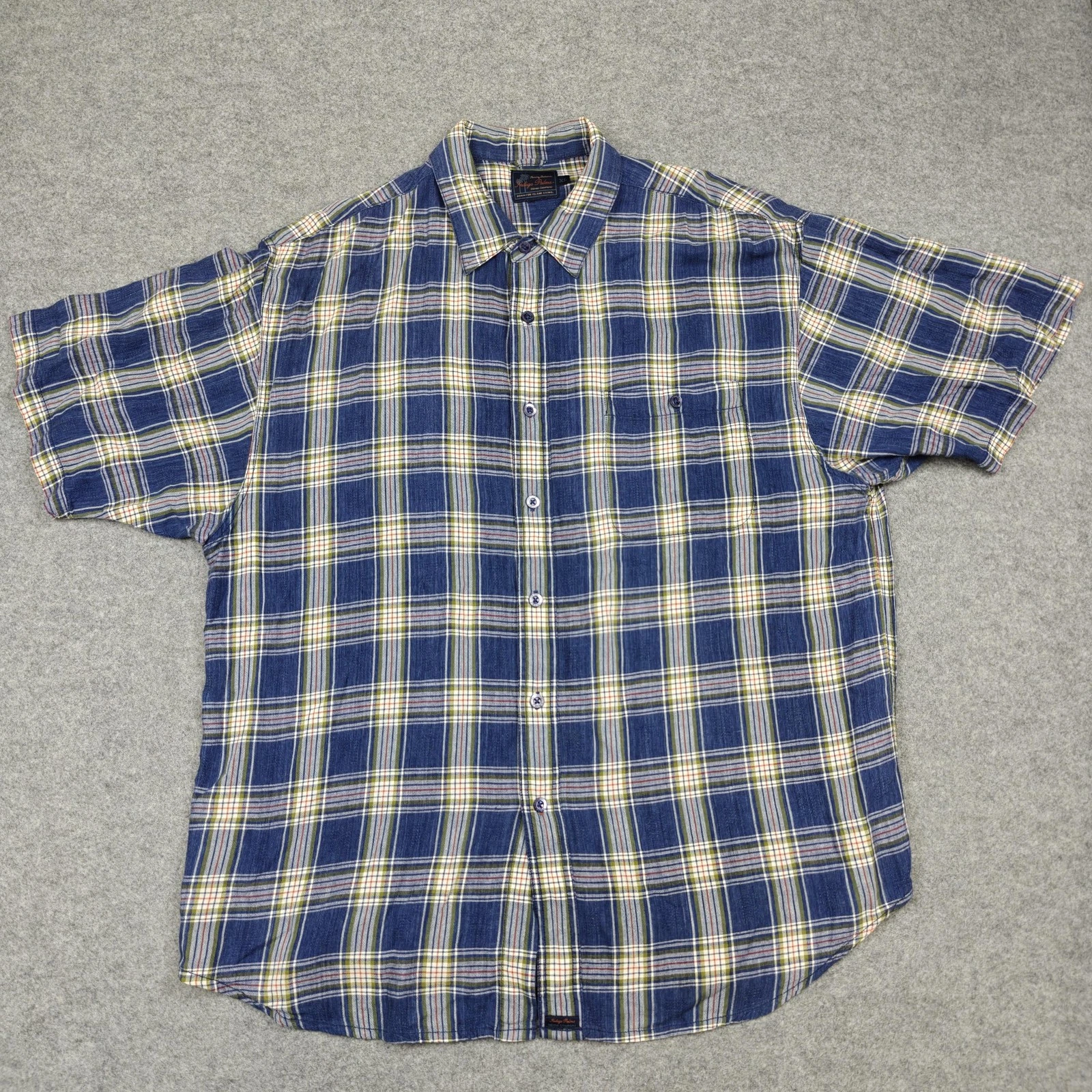 Tommy Bahama Shirt Mens XL Blue Plaid Rayon Linen Short Sleeve Button Up Casual