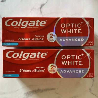 2x Colgate Optic White Advanced Whitening Fluoride Toothpaste ICY FRESH 3.2oz ea
