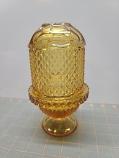 Vintage Viking Glass Amber Gold Yellow Fairy Lamp Diamond Point Glimmer Light
