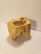 Carved Wood Round Catch-All Dish Bowl Stand Pedestal Freeform 6x4" Asymmetrical 