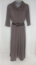 ROBBIE BEE A-Line Dress Size 6 Brown w/Belt 1/2 Sleeve Cowl Neck Made In USA