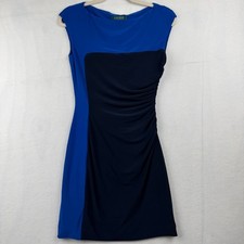 Lauren Ralph Lauren Dress Womens 2 Blue Black Colorblock Sheath Ruched