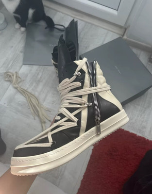 Size 9.5 Rick Owens Geo Basket  Laced Up  High Top Sneaker Milk