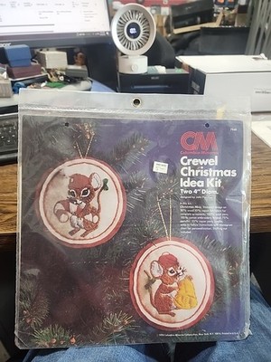 Vintage Columbia Minerva Crewel Christmas Kit 7948 Two 4'' Mice Ornaments