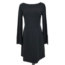 Ann Taylor Dress Womens Medium Black Stretch Knit Long Slit Cuff Sheath A-Line