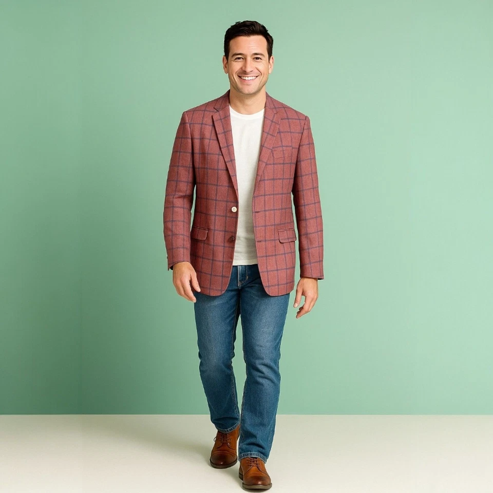 Blazer Tommy Hilfiger Ciruela Lino 44L Azul Marino Ventana Academia Ropa de Trabajo Preparación Foto 2 de 4