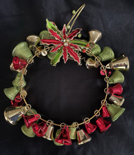 CURVED SHAPED GLITTERY CHRISTMAS BELLS  POINSETTIA JINGLE BELLS DOOR WREATH