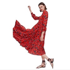 Zara Red Floral Midi Length Dress Size Small