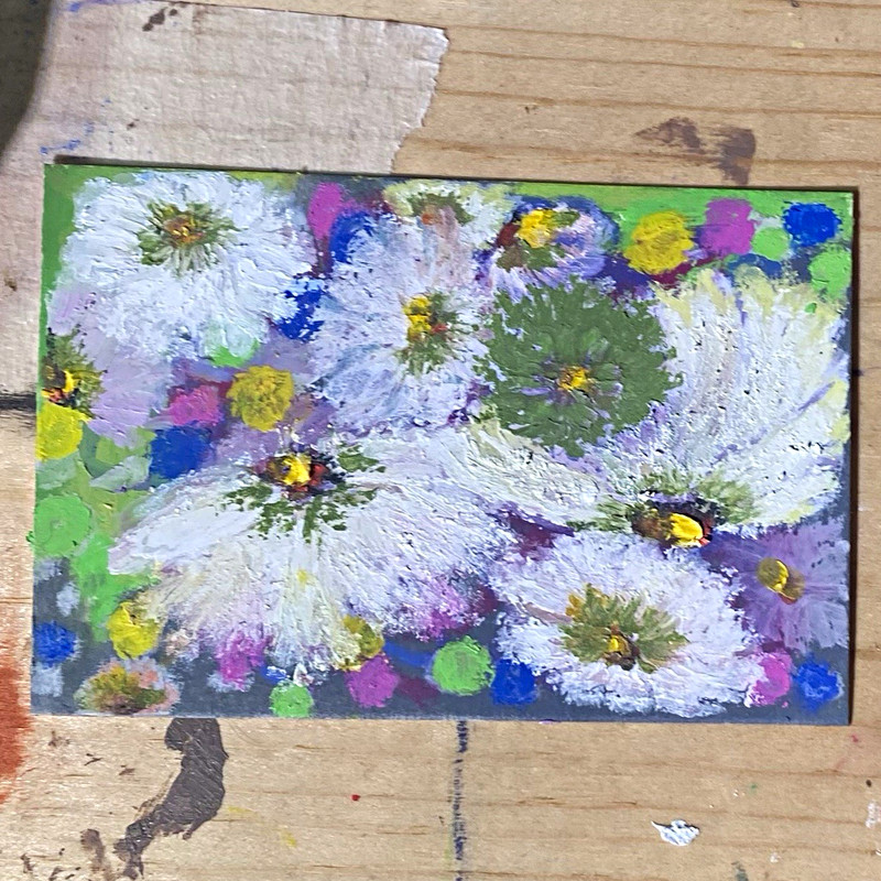 ACEO Original Floral Painting, White Flowers, Multicolor, Unframed