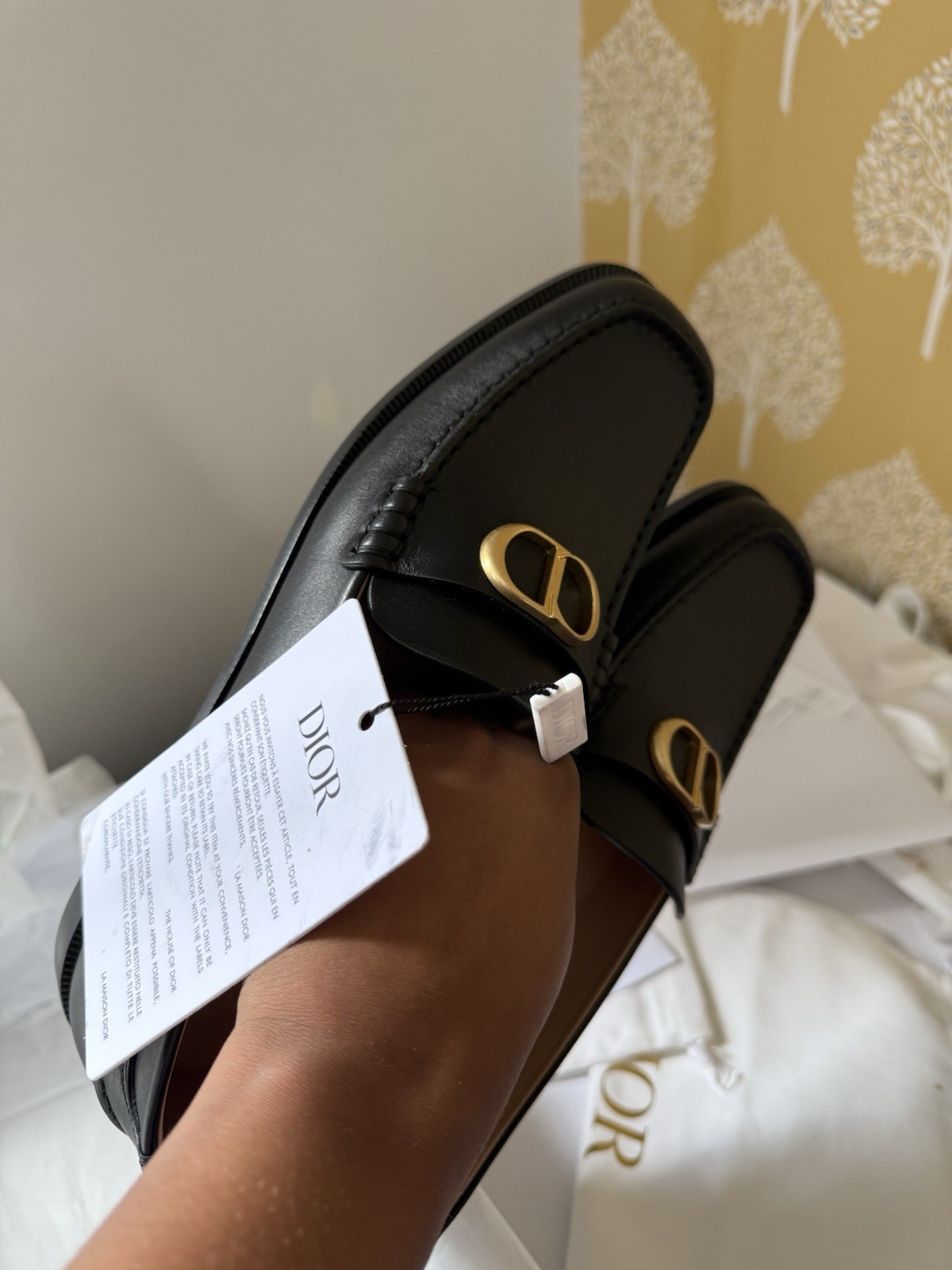 Dior Black Leather Slip-On Loafers Gold Logo Square Toe EU 41 UK 8 image 8