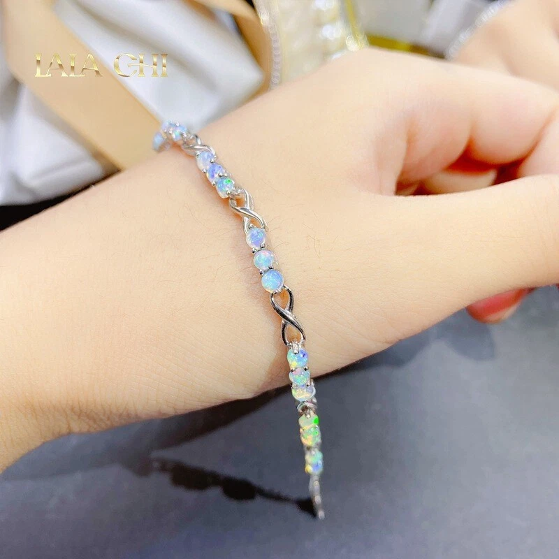 3MM Round Natural Fire Opal Real 925 Sterling Silver Bracelet for Women 6.3-7.5" - Изображение 4 из 4