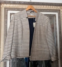 New Eastex Ladies Smart Navy Mustard Striped Cotton Blend Lined Blazer Jacket 20