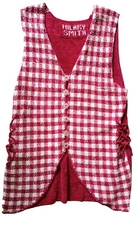 VTG Hilary Smith Hand Loomed USA Sweater Vest Size Small Fuchsia & White Check
