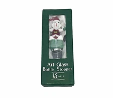 LS Arts Glass Wine Bottle Stopper Christmas Snowman in Hat