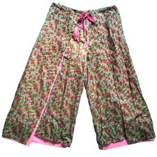 Vintage 1970's Handmade Pink-Red-Green Floral Print Wrap Skirt-Pants  L/XL
