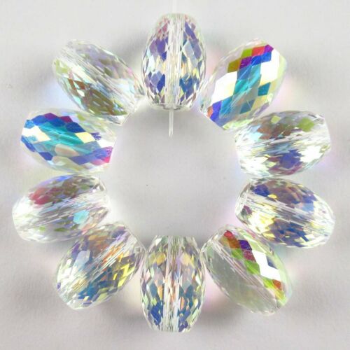610SJ 10Pcs Faceted AB White Rainbow Titanium Crystal Drum Pendant Bead 19g  - Picture 1 of 4