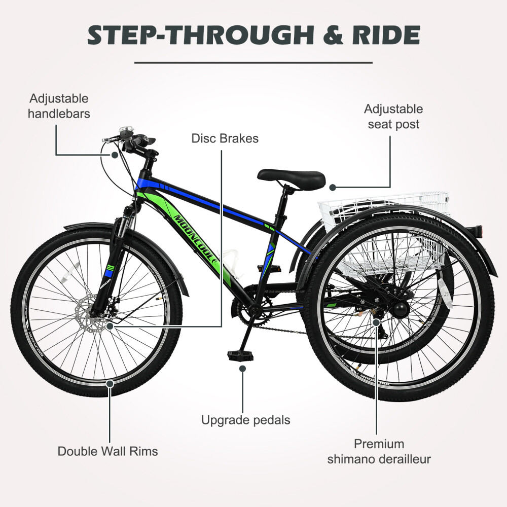 MTB 24/26/27.5in 7Speed 3Wheels Adult Mountain Tricycle Trike Bikes w