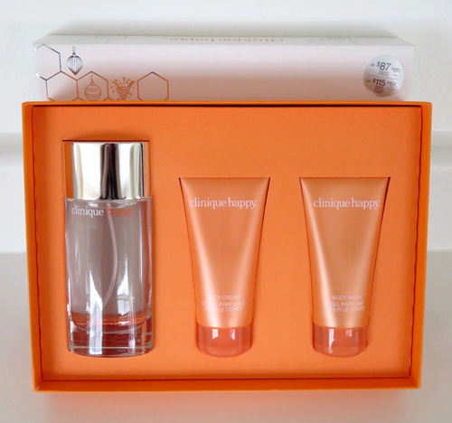 NEW Clinique ABSOLUTELY HAPPY 3pc GIFT SET 3.4oz. Perfume Spray + Body ...