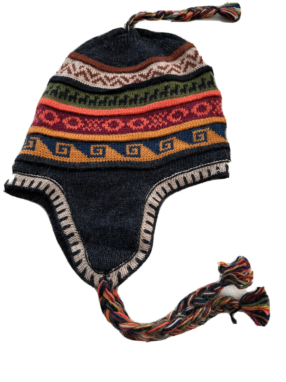dark gray n light gray adult reversible size peruvian alpaca chullo hat