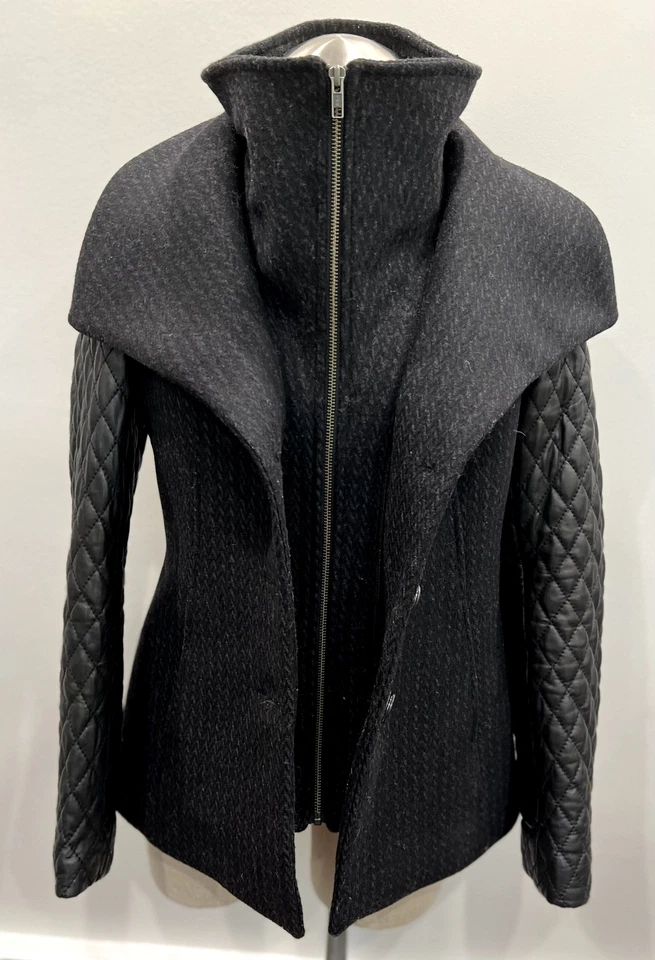 Chaquetón de lana Soia & Kyo con mangas de cuero acolchadas y forro extraíble talla S Foto 4 de 4