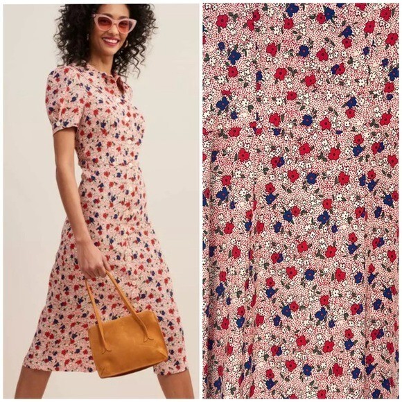 Rouje Paloma Midi Dress in Red Blue Floral Size 38 | eBay