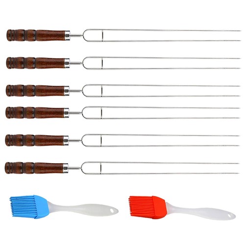 Stainless Steel U Shaped Barbecue Fork Skewers with Silicone Oil Brush Set - Picture 2 of 10