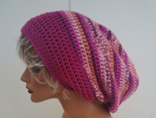 PINK ORANGE MULTI COLOR BAGGIE BAGGY SLOUCHY BEANIE HAT TAM CAP RASTA DREADS