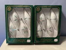 Visions By Holly Vintage Glass Teardrop Ornaments Lot of 8 White Silver Green