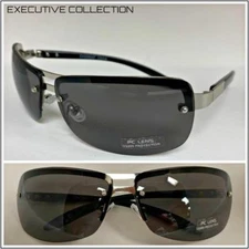 Mens UPSCALE Contemporary Modern Style SUNGLASSES Silver & Black Frame Dark Lens