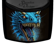 Snarling Bright Cyan Dragon Fierce Scary Hood Wrap Vinyl Graphic Decal 58