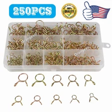 US 250PCS 5-14mm Spring Hose Clips Kit Fuel Line Water Pipe Air Tube Clamps Set