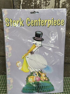 Vintage Stork Centerpiece for BOY Beistle baby shower tabletop decoration New