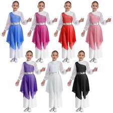 Girls Dancewear Mock Neck Dress Lyrical Robe Stage Performance Worship Church