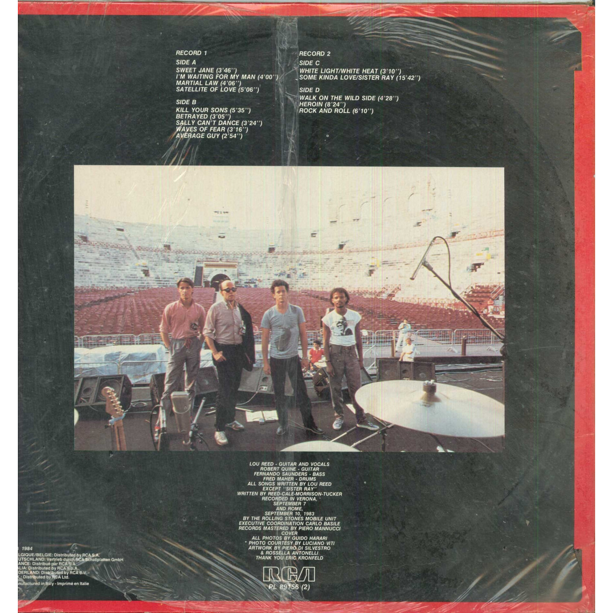 Lou Reed ‎2 Lp Vinyl Live In Italy / RCA ‎PL 89156 (2) Italy
