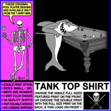 Camiseta sin mangas Pool Shark 8 bolas 9 bolas calavera y tacos de billar cruzados tiburón jugador de piscina