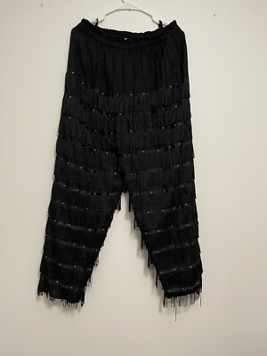 Unbranded Black  Fringe Pants Women Size L Arge-Jazz Dance Custome/any Occassion